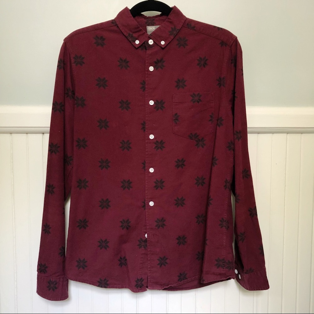 ASOS burgundy and black button down long sleeve